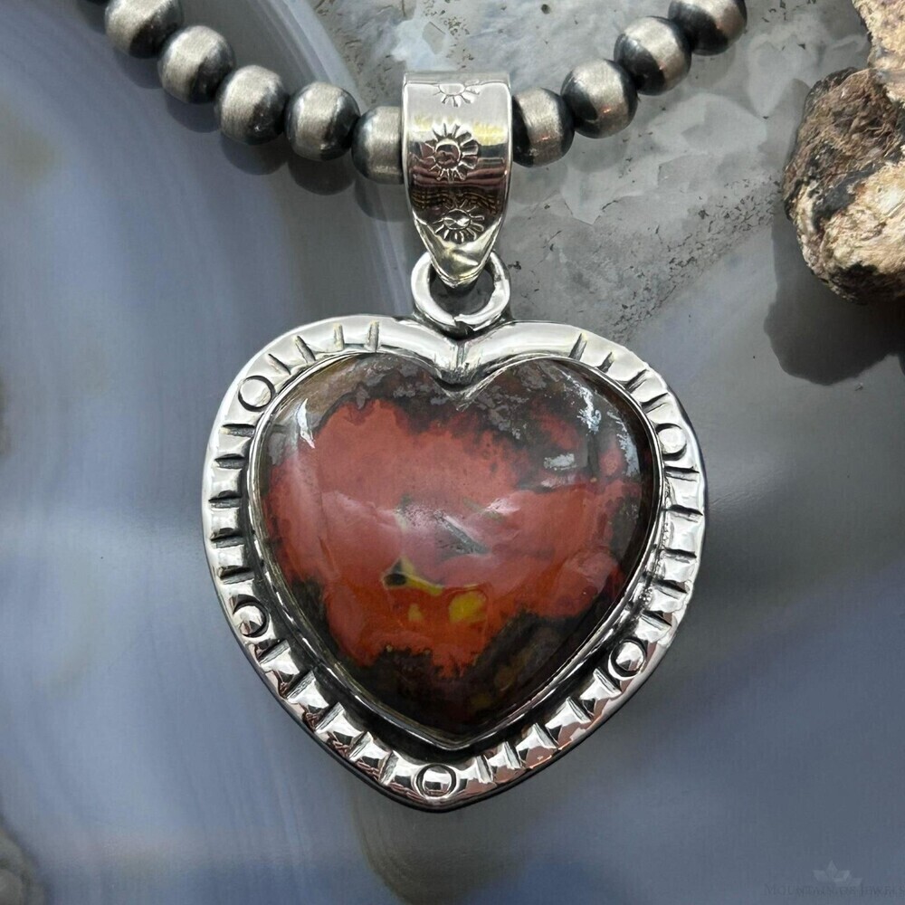 Sterling Southwestern Style Seam Agate Heart Decorated Pendant For Women #1